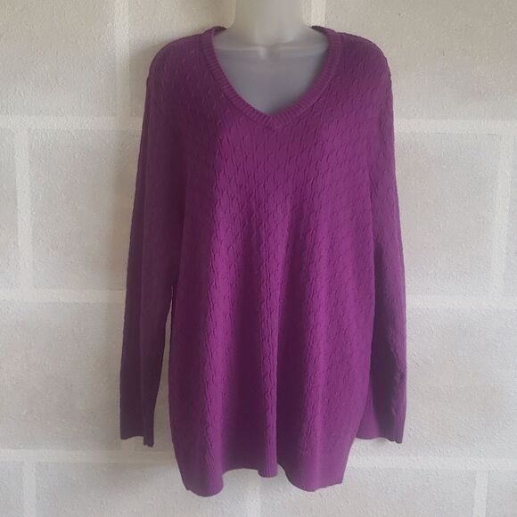 Women's Casual Purple V-Neck Sweater - Picture 1 of 4